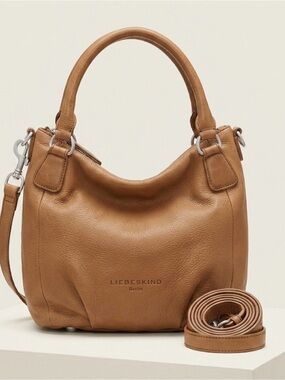 LIEBESKIND Berlin Tan Soft Pebbled Leather Convertible Satchel Crossbody Bag
